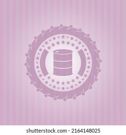 barrel icon inside pink emblem. Retro. Conceptual design.