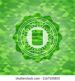 barrel icon inside realistic green mosaic emblem