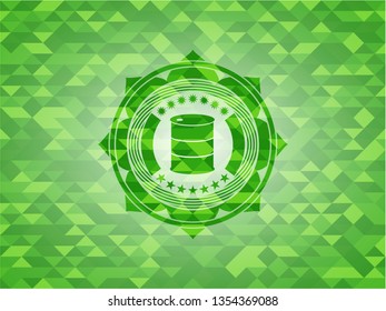 barrel icon inside realistic green mosaic emblem