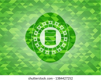 barrel icon inside realistic green mosaic emblem