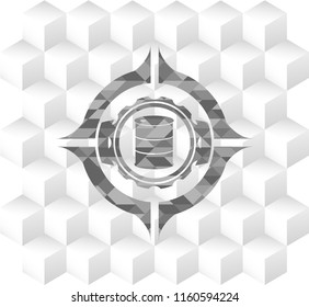 barrel icon inside realistic grey emblem with cube white background