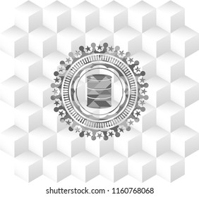 barrel icon inside realistic grey emblem with cube white background