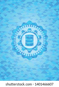 barrel icon inside realistic light blue mosaic emblem