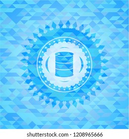barrel icon inside realistic sky blue mosaic emblem