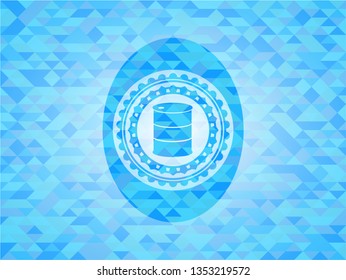 barrel icon inside realistic sky blue mosaic emblem