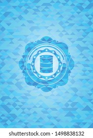 barrel icon inside realistic sky blue mosaic emblem