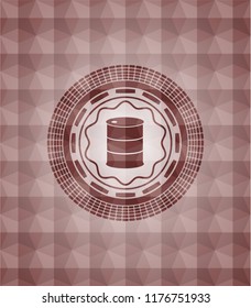 barrel icon inside red seamless geometric badge.