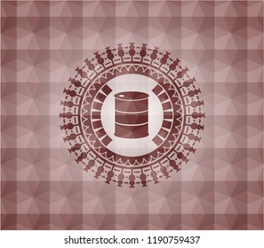 barrel icon inside red seamless badge with geometric background.