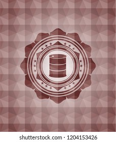 barrel icon inside red seamless badge with geometric pattern background.