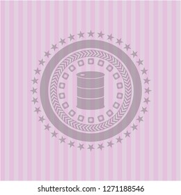 barrel icon inside retro pink emblem