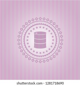 barrel icon inside retro pink emblem