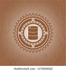 barrel icon inside retro style wooden emblem