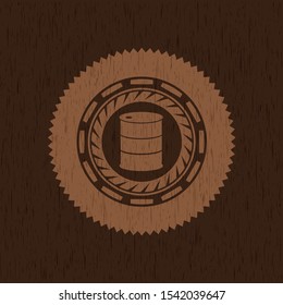 barrel icon inside retro style wooden emblem