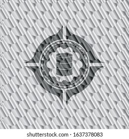 barrel icon inside silver badge or emblem. Scales pattern. Vector Illustration. Detailed.