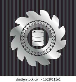 barrel icon inside silver emblem or badge