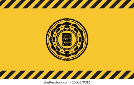 barrel icon inside warning sign, black grunge emblem. Vector Illustration. Detailed.