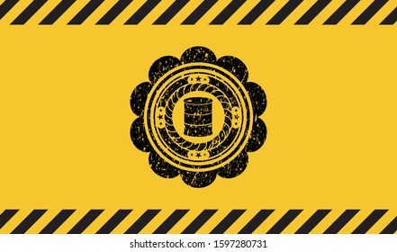 barrel icon inside warning sign, black grunge emblem. Vector Illustration. Detailed.