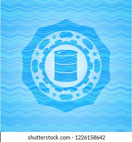 barrel icon inside water wave representation style emblem.