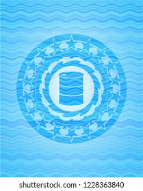 barrel icon inside water wave representation badge background.