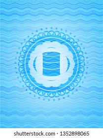barrel icon inside water wave style badge.