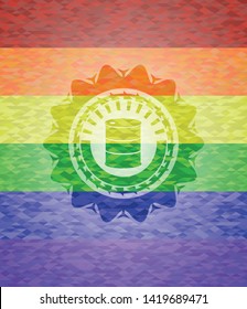 barrel icon on mosaic background with the colors of the LGBT flag