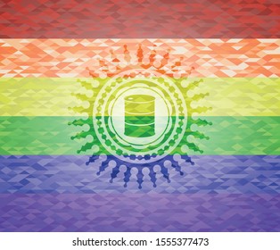 barrel icon on mosaic background with the colors of the LGBT flag