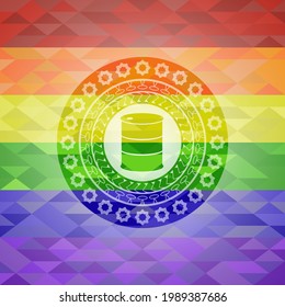 barrel icon on mosaic background with the colors of the LGBT flag. 