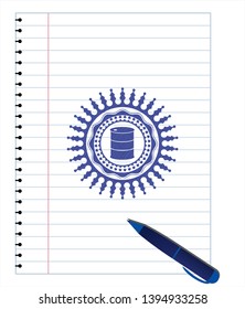 barrel icon pen effect. Blue ink. Vector Illustration. Detailed.
