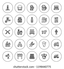 Barrel icon set. collection of 25 outline barrel icons with beer tap, beer, cannon, beers, gas station, gas, oil platform, oil pump, petroleum, pirates icons. editable icons.