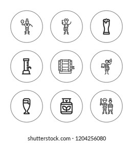 Barrel icon set. collection of 9 outline barrel icons with barrel, beer, gas, pirates icons. editable icons.