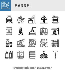 barrel icon set. Collection of Gas station, Storage tank, Oil rig, Drop tower, Barrel, Oil barrel, Pumpjack, Tank, Oil pump, Beer, Fuel, platform, Corkscrew icons