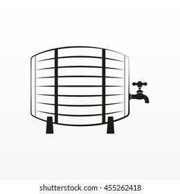 Barrel icon with tap. Beer or wine barrel. Outline vector illustration.