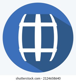 Barrel Icon in trendy long shadow style isolated on soft blue background