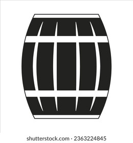 Barrel icon vector. Wooden keg drawing, flat on white background. Barrel black and white Vector illustration. Beer and brewing sign and symbol. 