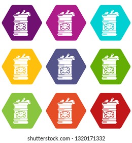 Barrel icons 9 set coloful isolated on white for web