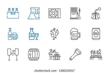 barrel icons set. Collection of barrel with beer, bottle opener, gas, wine, pollution, gas station, fuel. Editable and scalable barrel icons.
