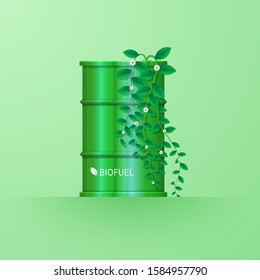 A barrel of industrial biofuel with a plant. Vector illustration.