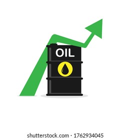barrel labeled oil and an up arrow. Simple color flat icon isolated on a white background