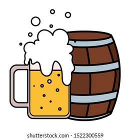 barrel and mug of beer in white background vector illustration design