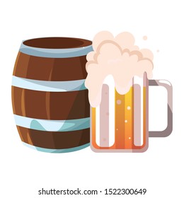barrel and mug of beer in white background vector illustration design