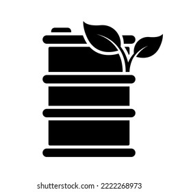Barrel with Natural Eco Oil Silhouette Icon. Metal Tank for Ecology Organic Energy Glyph Pictogram. Gallon for Bio Energy Liquid Icon. Ecological Industry Container. Isolated Vector Illustration.