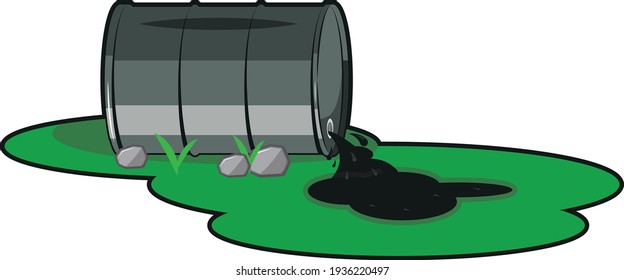Barrel with oil. Discharge of chemical waste.