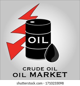 Barrel of oil icon with arrow shows oil prices up and down on the background. Graphic elements for Financial news poster, flyer. Crude oil market, Oil Storage, economy concept.