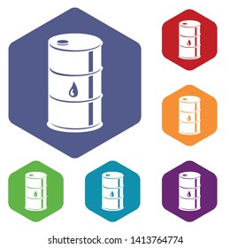 Barrel oil icons vector colorful hexahedron set collection isolated on white