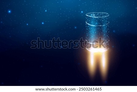 Barrel with oil launch, wireframe polygonal style. The price of oil is falling or growth concept with glowing low poly barrel of petroleum. Futuristic modern abstract background. Vector illustration.