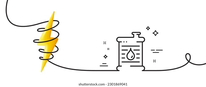 Icono de barril de línea de petróleo. Una línea continua con curl. Señal de gasolina o gasóleo. Símbolo de energía de la energía del petróleo. Cinta de un solo contorno de barril de aceite. Curva de bucle con energía. Vector