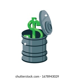 barrel of oil with money, profit vector illustration design