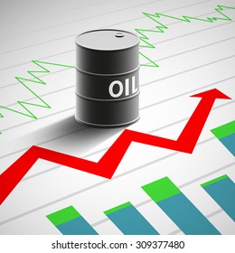 Barrel of oil on the background of graphs and charts. Financial background. Stock Vector illustration.
