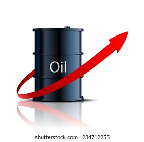 barrel of oil and red arrow