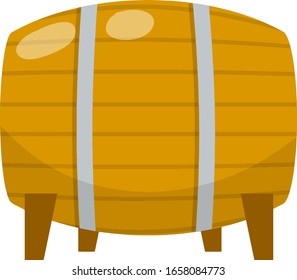 Barrel. Old wooden horizontal packaging for beer and liquid. Brewing and winemaking. Cartoon flat illustration. Element of village and middle ages